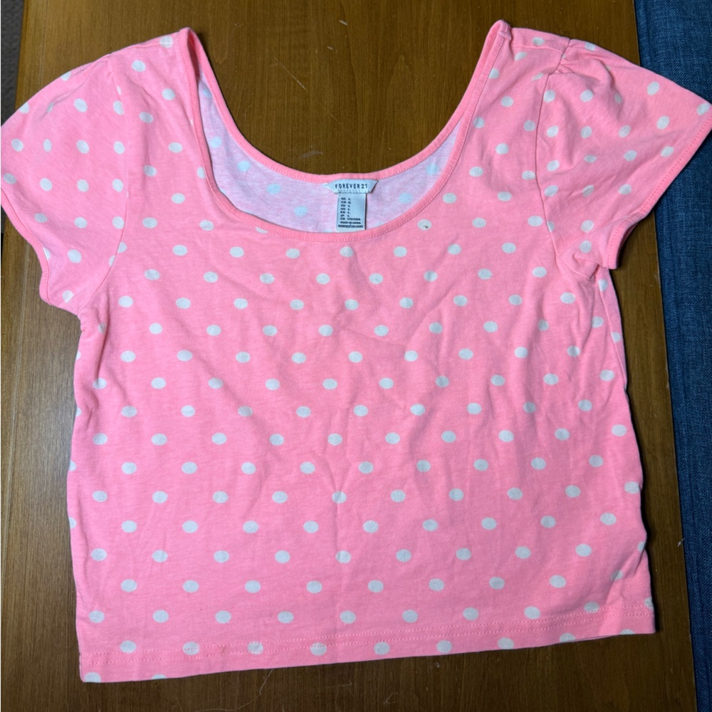 Forever 21 Pink and White Polka Dot Crop Top